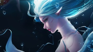 Elves Women Green Eyes Pointy Ears Underwater Blue Hair Fantasy Girl Fantasy Art Artwork Digital Art 3840x2160 wallpaper