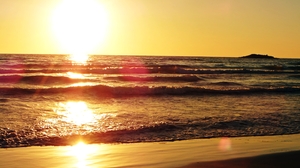 Sea Sun Sunset Yellow Beach 4320x2432 wallpaper