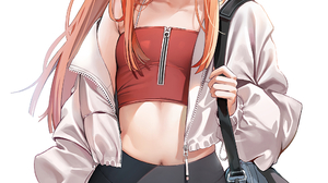 Anime Anime Girls Redhead Women Aqua Eyes Smiling Red Tops Zipper Long Hair Bag White Background Sim 2000x3426 Wallpaper