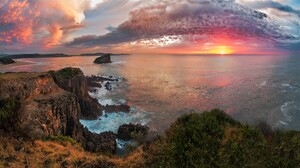 Landscape Nature Sea Sunset Sky Clouds Coast Waves 3840x2160 Wallpaper
