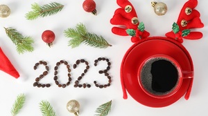 Coffee Christmas Ornaments 2023 Year Holiday Simple Background 1920x1280 Wallpaper