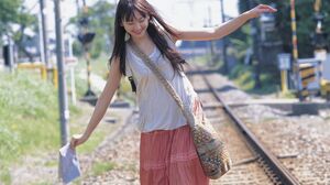 Asian Women Yui Aragaki Japanese Women Actress Railroad Track Dress 1171x1600 Wallpaper
