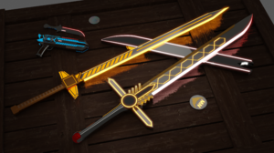 Blender Sword Digital Art CGi Weapon Gun Blades 3840x2160 Wallpaper