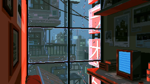 Waneella Pixel Art City Rain Window Portrait Display 1280x2560 Wallpaper