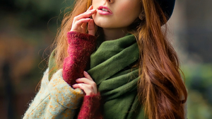 Olga Boyko Women Hat Brunette Long Hair Auburn Hair Makeup Brown Eyes Looking At Viewer Blush Coats  1001x1500 wallpaper