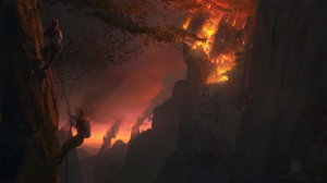 Science Fiction High Tech Ropes Meteor Streak Fire Castle Smoke Sky Mountains 1920x1076 Wallpaper