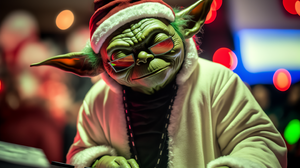 Ai Art Disc Jockey Party Room Bokeh Yoda Star Wars Christmas Santa Hats Lights 3060x2048 Wallpaper