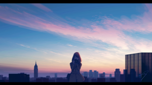 Anime Anime Girls Artwork Twilight Sunset Clouds City Skyline Empire State Building New York City Ma 3680x2100 Wallpaper