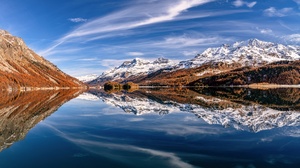 Alps Lake Mountain Nature Reflection Switzerland 6144x3430 Wallpaper