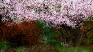 Digital Painting Digital Art Nature Landscape Blossoms Cherry Trees Trees 1920x1080 Wallpaper