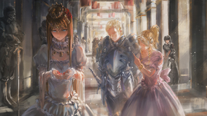 Overlord Anime Palace Fantasy Armor Maid Pink Dress White Dress Princess Crown Blue Eyes Jewelry Red 2420x1660 Wallpaper