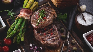 Food Meat Vegetables Steak Cow Flesh Muscles Animals Rosemary Garlic Red Onion Tomatoes Salt Capers  1920x1352 Wallpaper
