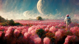 Astronaut Planet Moon Landscape Blossoms Trees Plants Flowers Ai Art 4096x2304 Wallpaper
