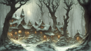 Ai Art Nature Medieval House Snow Trees 1920x1088 Wallpaper