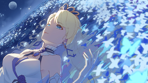 A SOUL Anime Girls 3D Moon Water Blonde Blue Eyes 3840x2160 Wallpaper