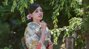 Model Women Brunette Asian Traditional Clothing Flower In Hair Foliage Women Outdoors Looking Away 5616x3746 Wallpaper