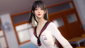 3D Fantasy Girl Asian School Uniform Schoolgirl 5760x3240 Wallpaper