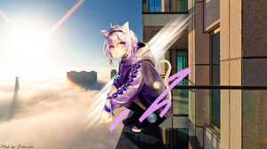Nekomata Okayu Hololive Cat Girl Skyscraper Purple Eyes Anime Girls Cat Ears Cat Tail 1920x1080 Wallpaper
