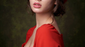 Alexander Vinogradov Women Hat Red Clothing Brunette Makeup Simple Background Portrait 1366x2048 Wallpaper