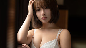 Chou Hsuan Yung Women Asian Brunette Bob Hairstyle White Dress Depth Of Field Layman 5584x7525 Wallpaper