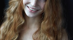 Daria Milky Women Redhead Blue Eyes Long Hair Smiling Freckles Looking At Viewer Simple Background 1365x2048 Wallpaper