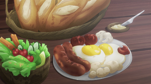 Anime Food Breakfast Plates Sausage Eggs Bread Anime Screenshot Anime Food 1920x1080 Wallpaper