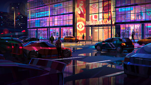 Digital Art Artwork Illustration City Cityscape Night Vehicle Reflection Lights Architecture Car Bui 2560x1170 Wallpaper