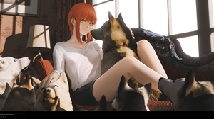 Chainsaw Man Makima Chainsaw Man Anime Girls Dog Animals Redhead Yellow Eyes 4000x2063 Wallpaper