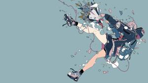 Daisukerichard Anime Girls Original Characters Minimalism Backpacks Blue Background Simple Backgroun 3840x2160 Wallpaper
