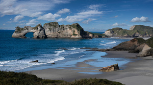 Nature Landscape Sea Coast Rocks Rock Formation Arch Sky New Zealand Clouds Wharariki Beach Waves Wa 3840x2160 Wallpaper