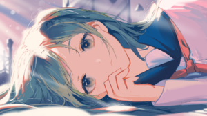 Anime Anime Girls Arttssam Artwork Vocaloid Hatsune Miku School Uniform Cyan Hair Lying Down 1920x1080 Wallpaper