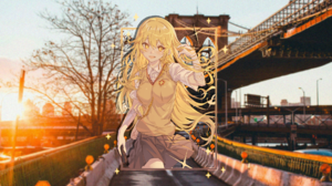 Shokuhou Misaki To Aru Kagaku No Railgun Anime Girls Bridge Picture In Picture Blonde Sunset Sunset  1920x1080 Wallpaper