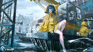 Anime Anime Girls Original Characters Raincoat Water Rain 4549x2000 Wallpaper