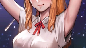 Redhead Armpits Arms Up Anime Girls Orange Eyes 1545x2520 Wallpaper