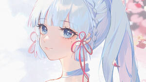 Kamisato Ayaka Genshin Impact Genshin Impact Anime Anime Girls Blue Eyes Blue Hair Smile Artwork 3760x2500 Wallpaper