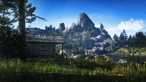 Red Dead Redemption 2 Cabin Forest Nature Daylight Video Games Video Game Art Sky Clouds Grass Trees 2560x1440 wallpaper
