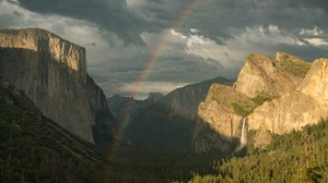 Rainbow Waterfall Mountain Cliff 3840x2160 Wallpaper