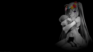 Anime Girls Black Background Dark Background Simple Background Selective Coloring Flower In Hair Min 3840x2160 Wallpaper