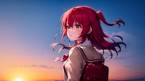 BOCCHi THE ROCK Anime Girls Ai Art Kita Ikuyo Anime Redhead Green Eyes Schoolgirl School Uniform Loo 3840x2160 Wallpaper