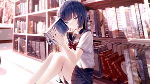 Anime Anime Girls Schoolgirl School Uniform Books Library Looking At Viewer Short Hair Petals Sunlig 1920x1080 Wallpaper