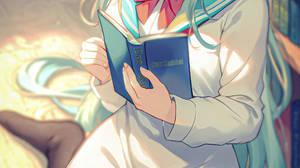 Anime Girls Cv16 Schoolgirl School Uniform Books Blue Hair Blue Eyes 2227x4454 Wallpaper