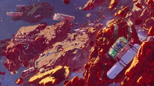 Fantasy Architecture Calder Moore Colorful Futuristic Space Illustration Cyberpunk Rocks Stars Digit 3560x2002 Wallpaper