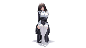 Anime Anime Girls Simple Background Sitting Maid Maid Outfit White Legwear Spider Apple White Backgr 2560x1440 Wallpaper