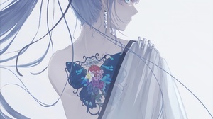 Anime Anime Girls Portrait Display Tattoo Simple Background Ponytail Minimalism White Background Ear 2508x2836 Wallpaper