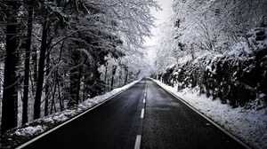 Road Winter Snow Black White Trees 3840x2160 Wallpaper