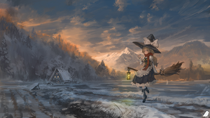 Anime Anime Girls Touhou Witch Hat Broom Snow Mountains Maid Maid Outfit Kirisame Marisa 1920x1080 Wallpaper