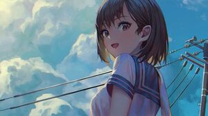 Anime Anime Girls Original Characters Artwork TTUTTO School Uniform Sailor Uniform Short Hair Brunet 828x1792 Wallpaper