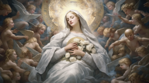 Holy Mary Sky Angel Closed Eyes Religion Flowers Baby Ai Art 1920x1080 Wallpaper