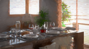 3D Graphics CGi Digital Art Shader Oil Painting Painting Table Indoors Wine Drink 2560x1440 Wallpaper