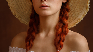 Sergey Sergeev Women Nadezhda Tretyakova Hat Straw Hat Redhead Long Hair Braids Twintails Bare Shoul 1080x1620 Wallpaper